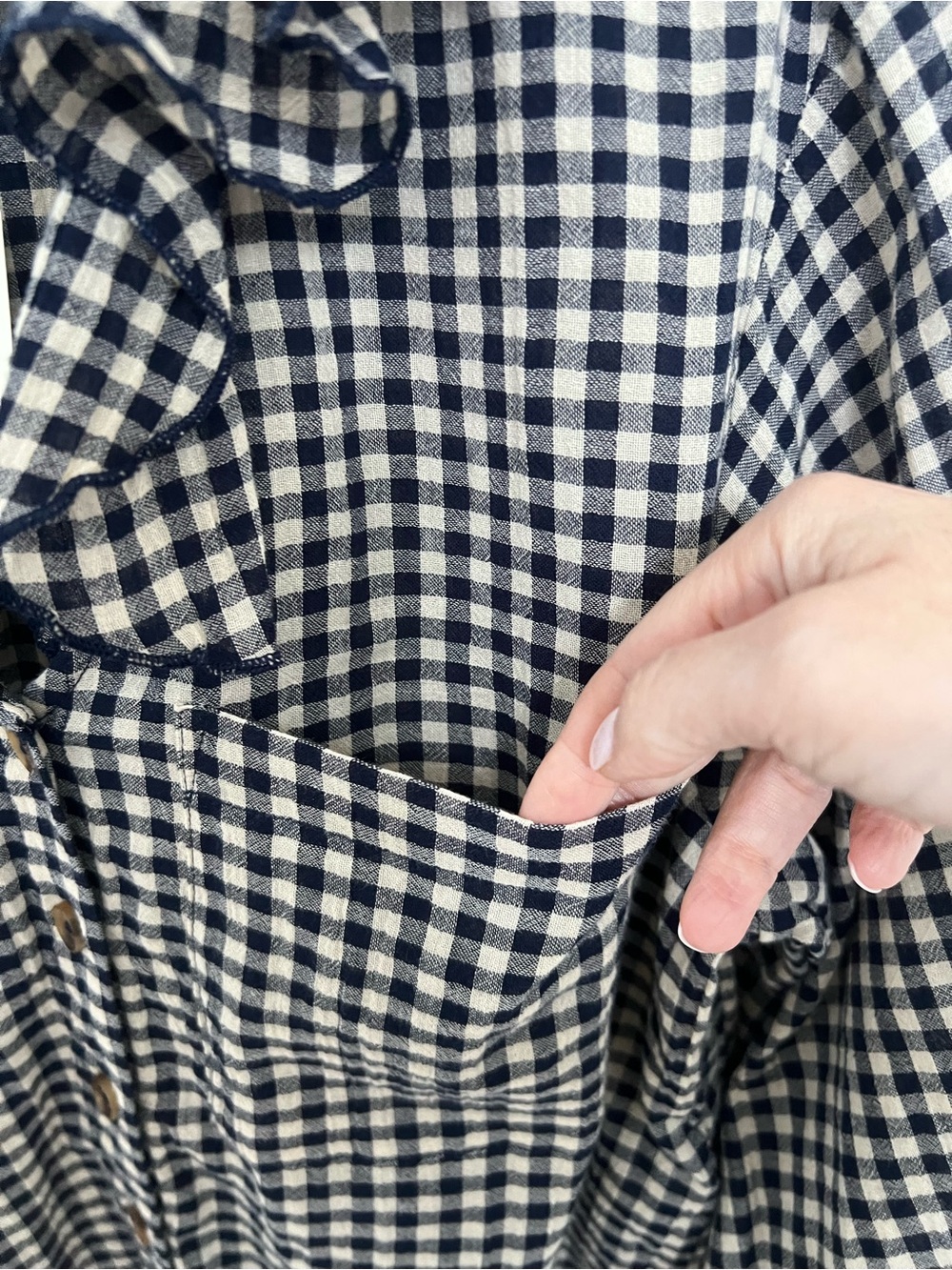 Pilcro for Anthropologie Blue Gingham Ruffle Button Front Blouse - Picture 9 of 12